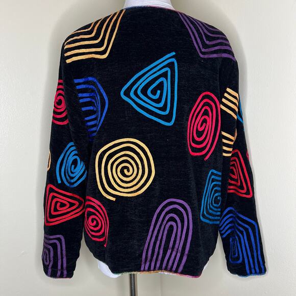 90s Julia Kim Jacket Large Retro Artsy Wearable Art To Wear Chenille Toggle Vtg - Picture 3 of 7